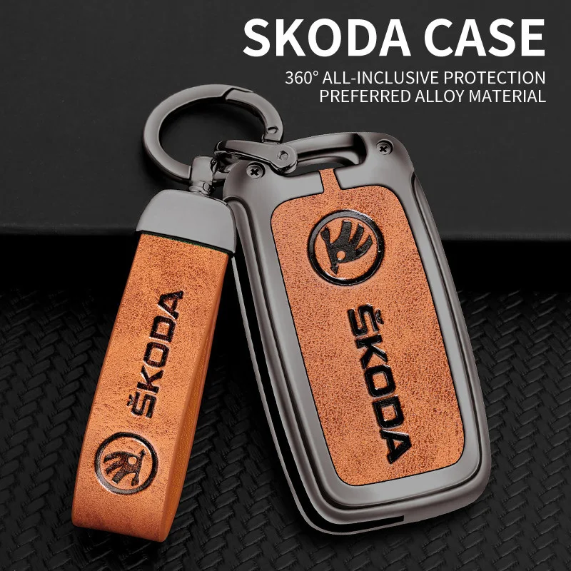 

Leather Car Smart Remote Key Case Full Cover Protection Shell For Skoda Octavia A5 A7 Fabia Superb Kodiaq Karoq Auto Accessories