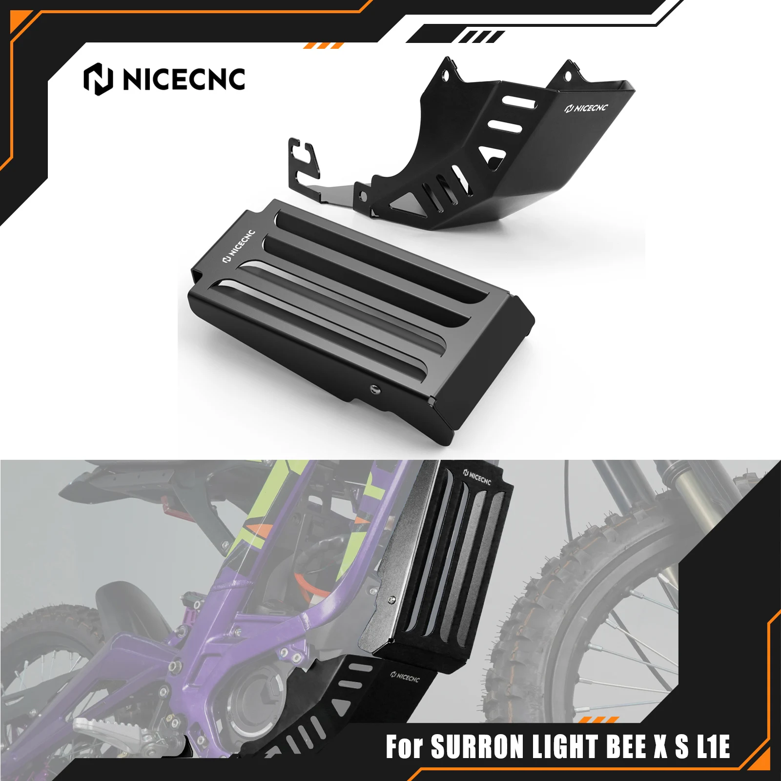 

NICECNC For Surron Light Bee X S L1E For Segway X160 X260 Controller Cover & Engine Chassis Guard Skid Plate Protector Aluminum