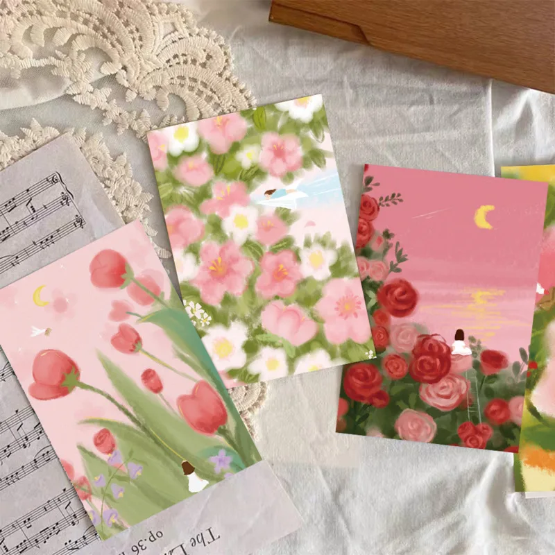 ​ins Hand Painted Flowers Colorful Postcards Cute Decorative Card room Background Wall Photo Props Greeting Cards 10 Sheets