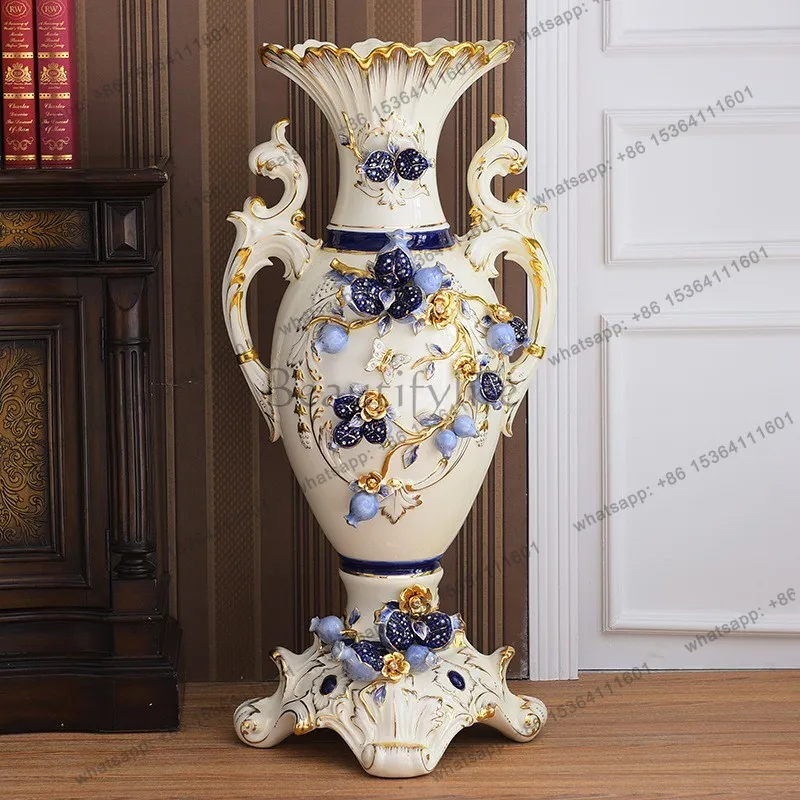 LS European large ceramic vase ornament large floor-to-ceiling home decoration dry vase flower arrangement entrance