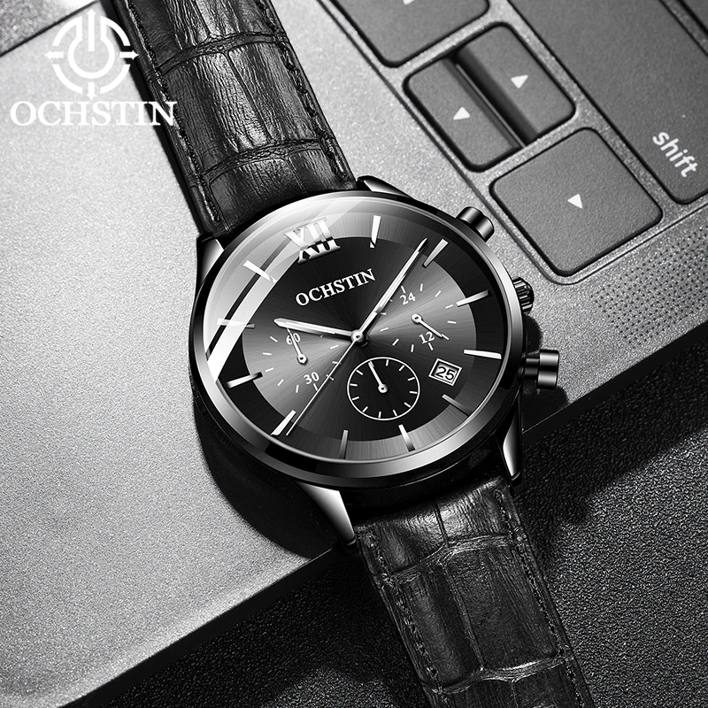 

OCHSTIN новые брендовые мужские часы с кварцевым механизмом reloj, водонепроницаемые светящиеся ручные часы, роскошные мужские кожаные часы-браслет для мужчин