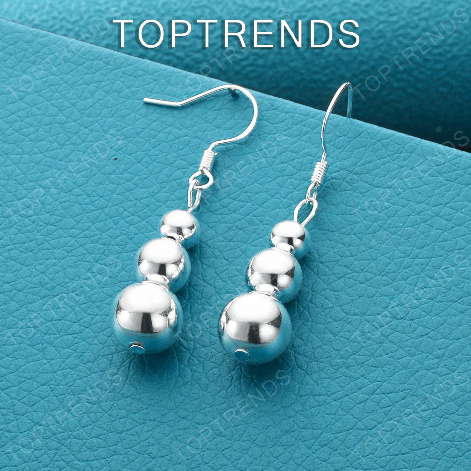 925 Sterling Silver Three Bead Earrings Elegant And High-Quality Women'S Jewelry, Ideal For Birthdays Wedding Party Accessories