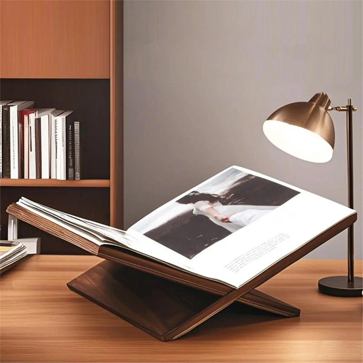 2026 New Tool Wooden Desktop Book Holder - Crossed Frame Tabletop Bookshelf for Magazines, Cookbooks