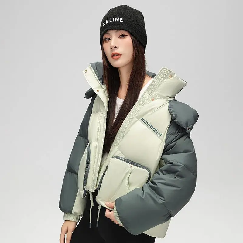 Warme Winter Frau Daunen jacke koreanische schicke Puffer jacke Kapuze Oberbekleidung Tasche Streetwear y2k lässige kurze Jacken dicken Mantel