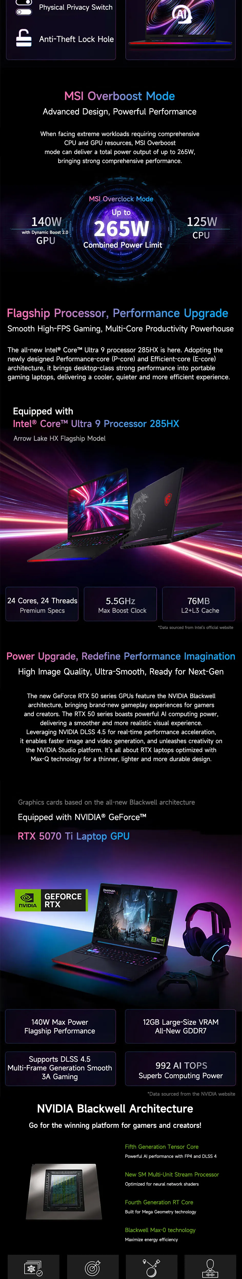 2026 MSI Raider 16 Max HX Gaming Laptop 16 Inch 2.5K 240Hz IPS Screen Netbook Ultra 9-285HX 32GB 1TB RTX5070Ti Notebook Computer