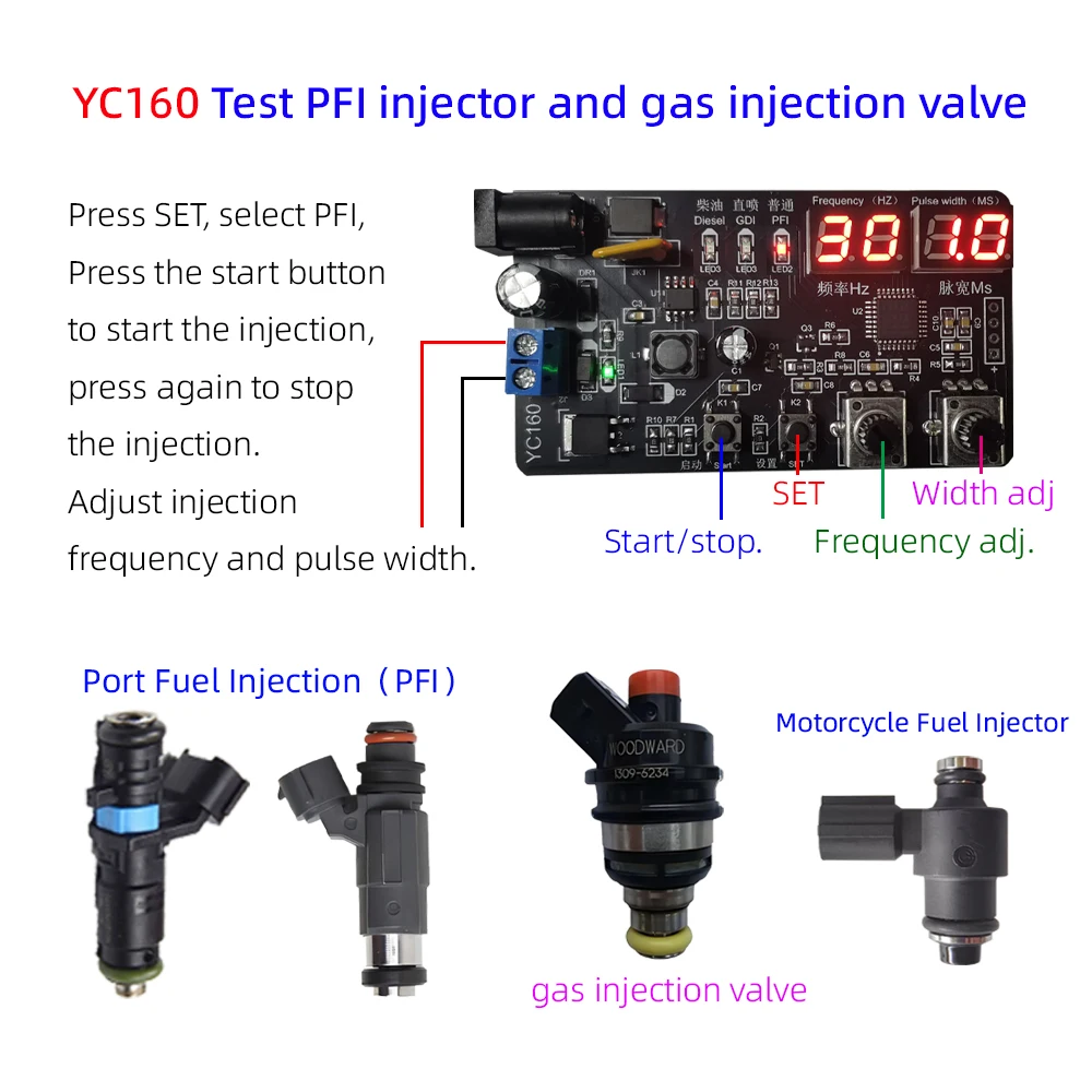 YC160 Auto Truck Car Diesel Petrol Injector Tester Test Frequency Pulse Width 12-24V with Drive Testing Clean Rich Function