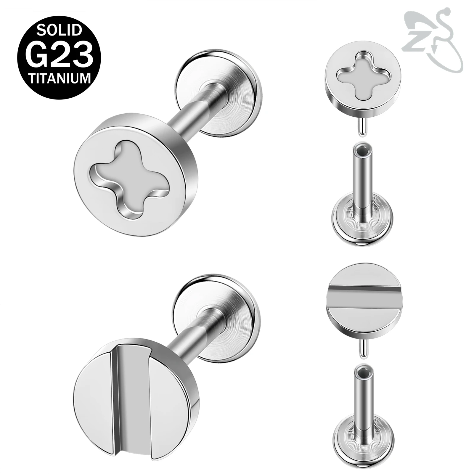 ZS 1 Piece 16G/20G Threadless F136 G23 Titanium Steel Labret Lip Piercing For Men Women Round Cartilage Tragus Helix Piercings