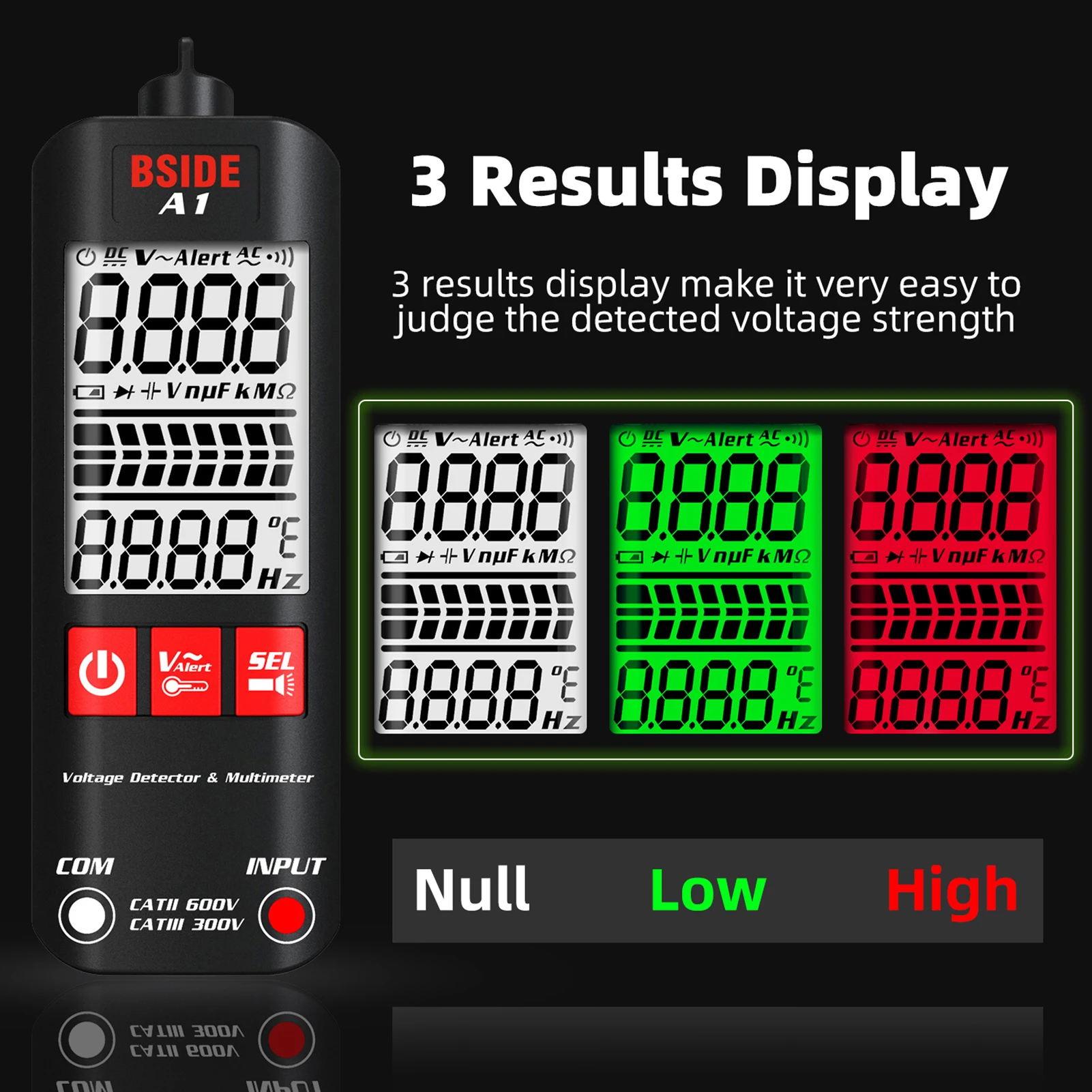 BSIDE A1 Mini Multimeter LCD Digital Tester Voltage Detector 2000 Counts DC/AC Voltage Frequency Resistance NCV Continuity Live