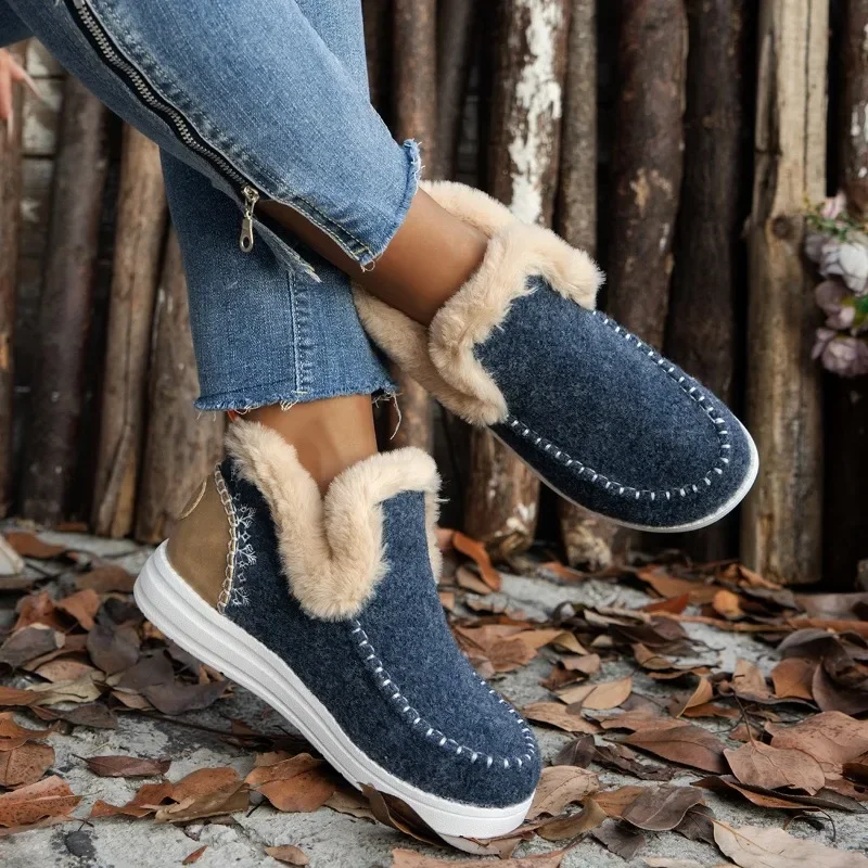 2024 Hot Sale Women Shoes Sleeve Women\'s Boots Winter Round Toe Plush Fleece For Warmth Short Barrel Flat Large Size Snow Boots