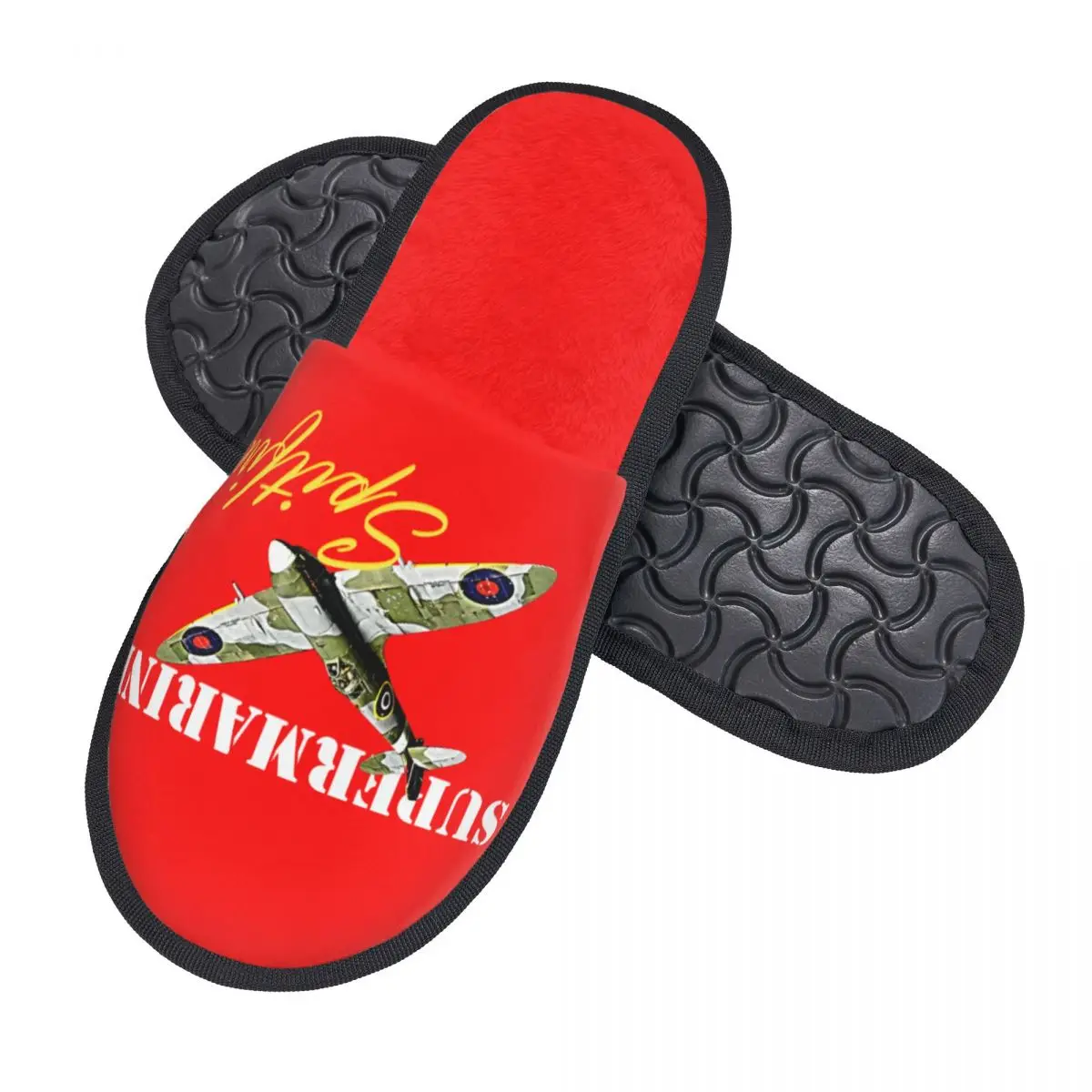 Custom Supermarine Spitfire Raf House Slippers Women Comfy Memory Foam Fighter Plane WW2 War Pilot Aircraft Airplane Slip Shoes