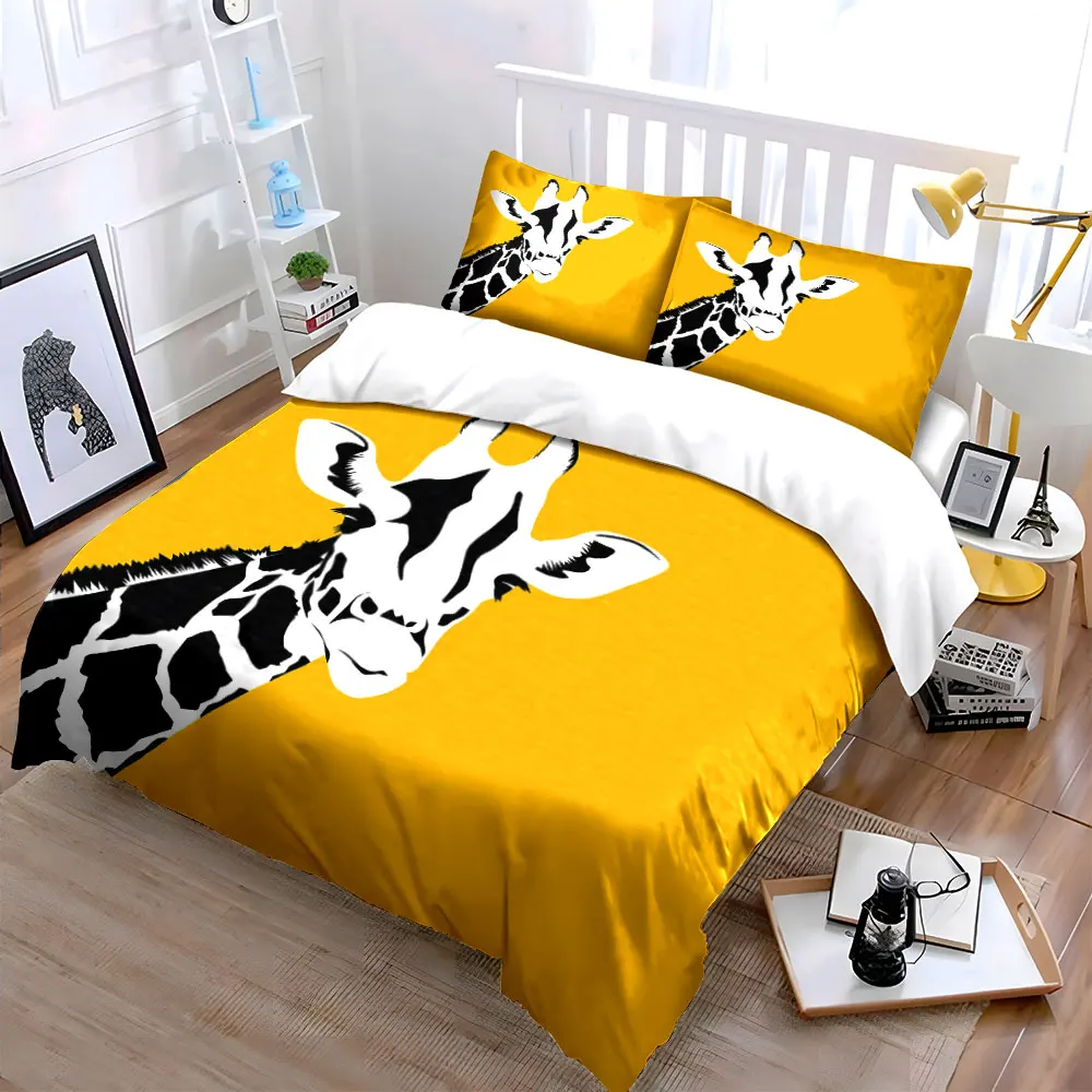 Colorful Giraffe Art Set Decor Soft Skin-Friendly Bedding Set Includes 1 Duvet Cover And 2 Pillowcase, Gift