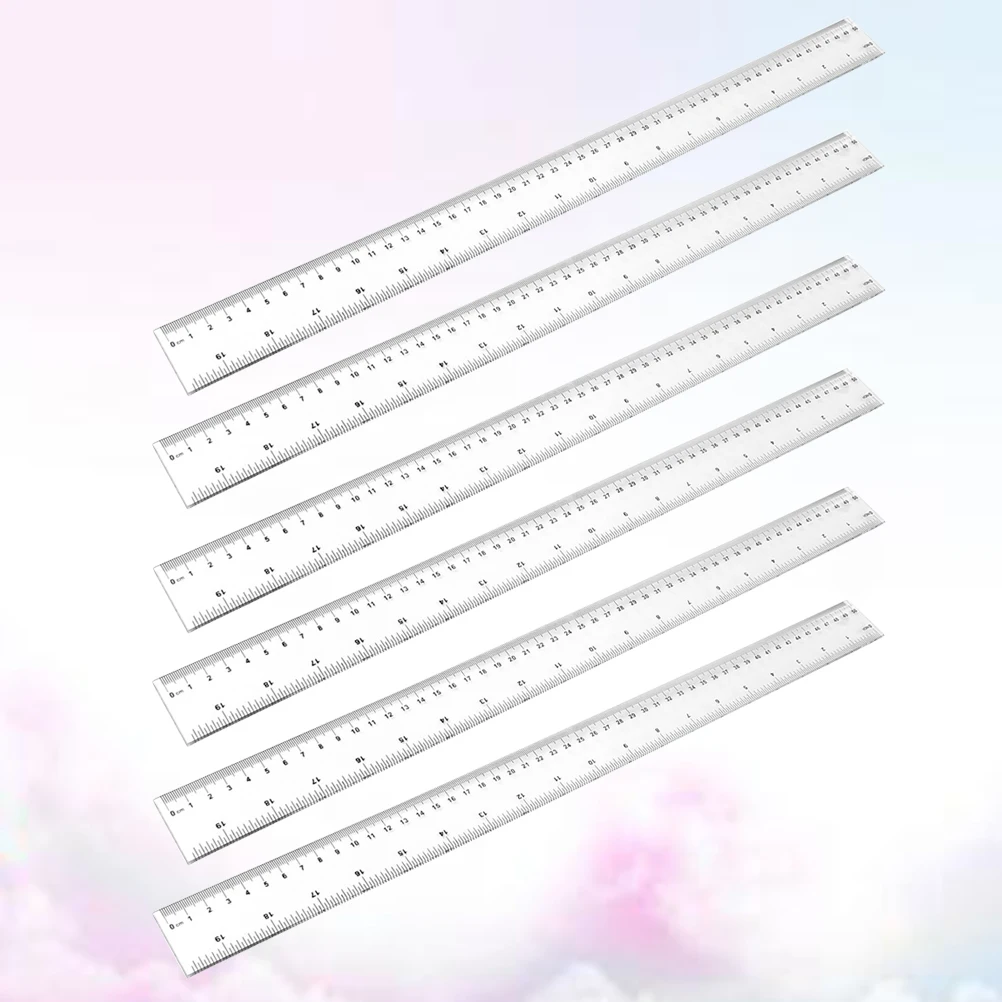6pcs Plastic Straight Ruler Transparent Precision Measurement Tool School Office Use Clear Scale Gift For Kids 50Cm