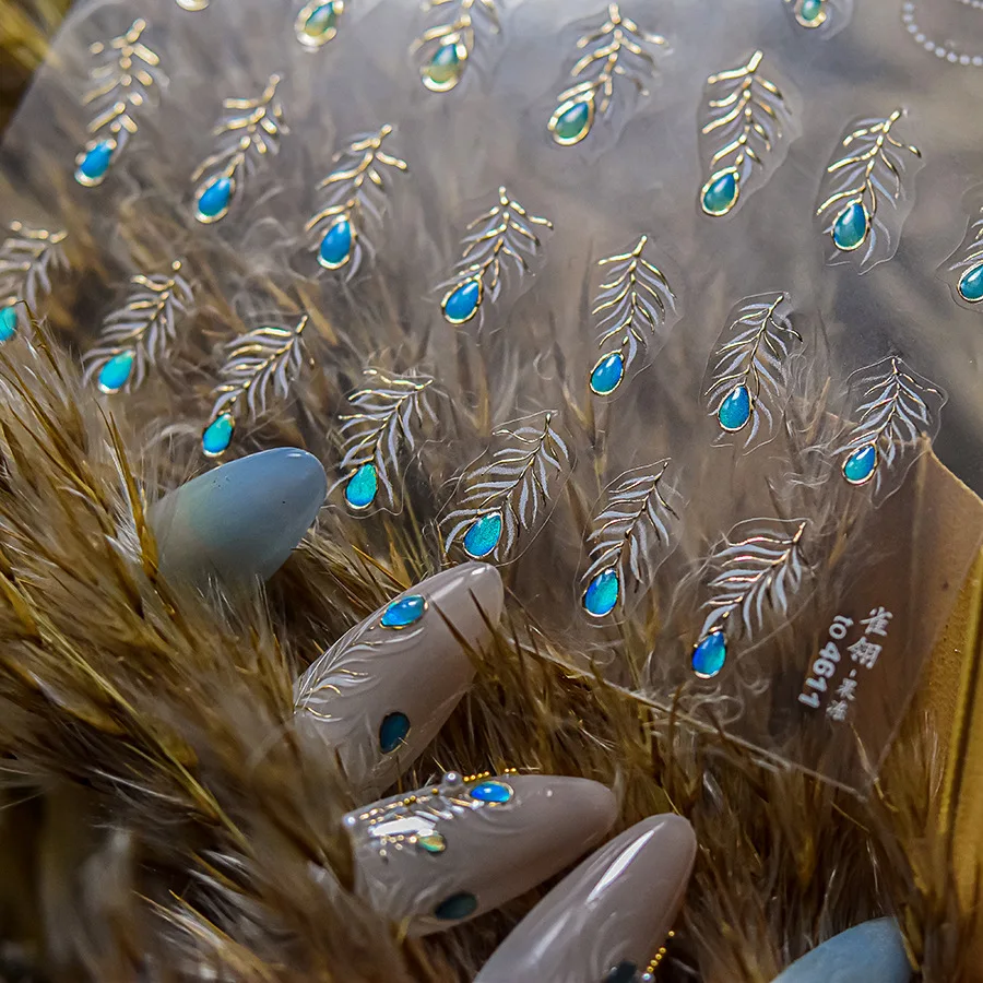 Charming Blue Sparrow Feather Rhinestone Wings Peacock Sparrow Dreamy Jelly Stars Self Adhesive Nail Art Stickers Manicure Decal
