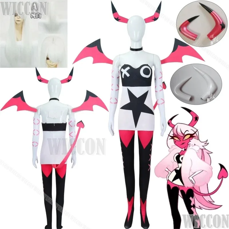 Verosika Mayday Anime Hasbin Demon Succubus Hotel Cosplay Costume Prop Wig Horn Holloween Show Stage Party RolePlay Women Girlc;