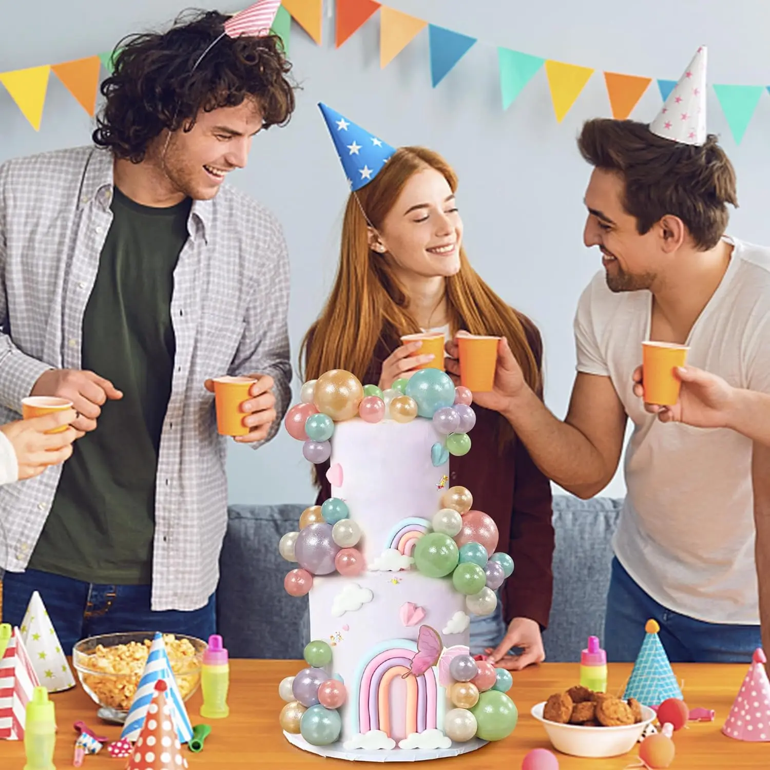 56 Stück Kugel-Kuchen-Picks, bunter kugelförmiger Kuchenaufsatz, Perlenkugeln, Cupcake-Kucheneinsatz-Aufsatz für Hochzeit, Geburtstag, Party – Detail 40