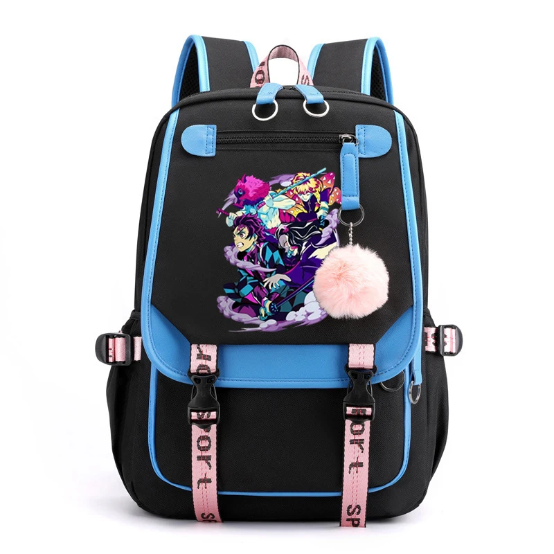 Multifunction School Bag Demon Slayer Manga Hip Hop Bags Student To School Trendy Demon Slayer Teen Vintage Graphic Backpack