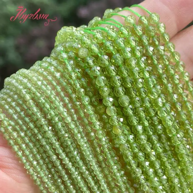 

Round Faceted Green Peridot Natural Stone 15 inches for DIY Charm Bracelet Necklace Jewelry Making Tiny Seed Beads 2mm 3mm 4mm