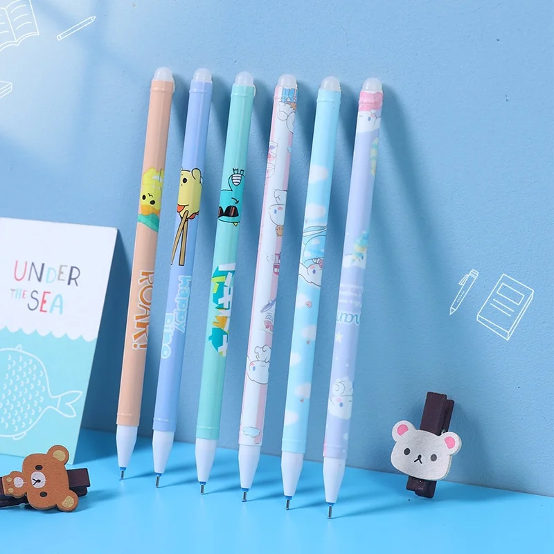 72 set/lot Cartoon Dinosaur Gel Pens For Writing Cute 0.5mm Blue Ink Erasable Pen Stationery Gift School  Office Supplies