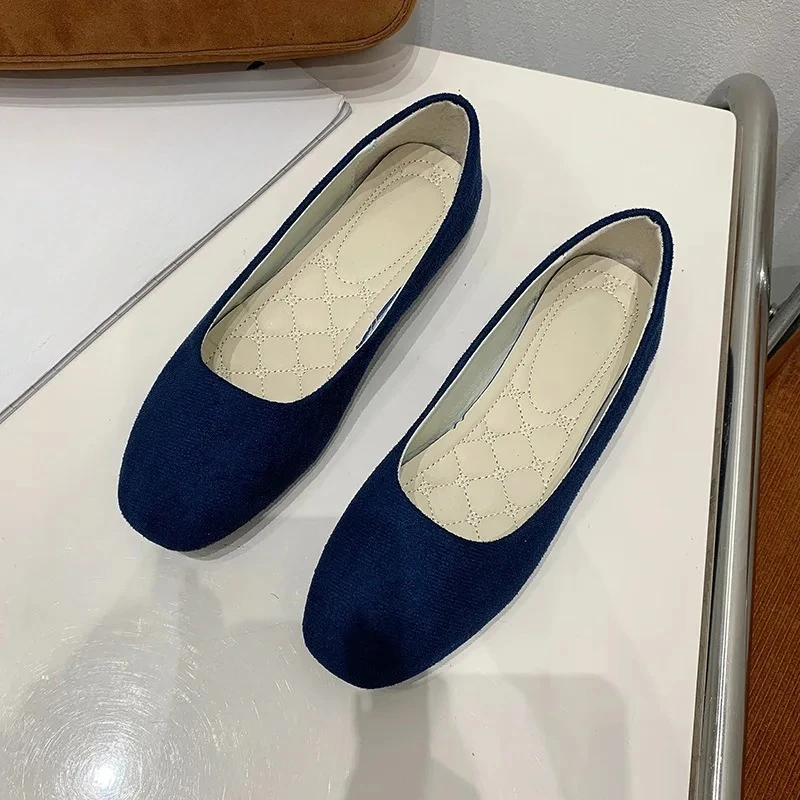 Women'S Flat Shoes Suede Shallow Mouth Women'S Single Shoes Comfortable Flat Casual Shoes Solid Color Daily Commuting Shopping