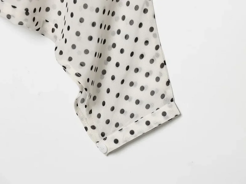 MUJER Polka Dot Blusen Damen Halbtransparente Blusen und Röcke Set Urlaubs-Strand-Tops für Frauen Langarm Casual Blusen – Detail 9