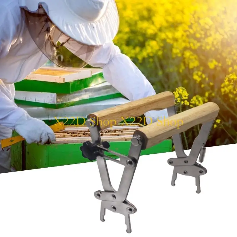 X22D Beekeeping Essential Durability Stainless Steel Beekeeping Frame Lifter With Ergonomic Wooden Handle For Secure Handling
