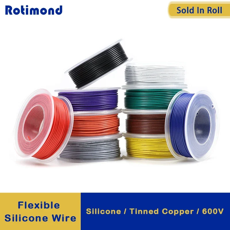 

Flexible Silicone Wire In Roll 30/28/26/24/22/20/18/16AWG Silicone Rubber Insulated Tinned Copper Heat-resistant Cable 600V Kit