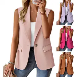 Giacca da donna elegante gilet da lavoro da donna senza maniche con tasche con patta gilet da ufficio leggero con davanti aperto per l'estate