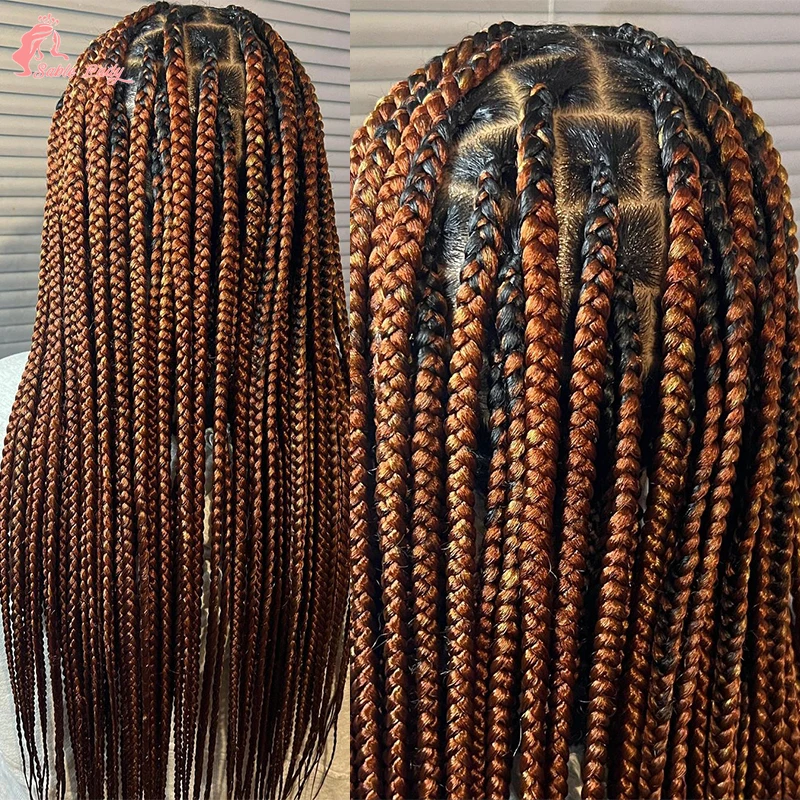 Synthetische Perücken Ingwer Farbe Jumbo Box geflochtene Perücken für Frauen Cornrow Box knoten lose volle Spitze geflochtene Perücken vor dem Zupfen Babyhaar