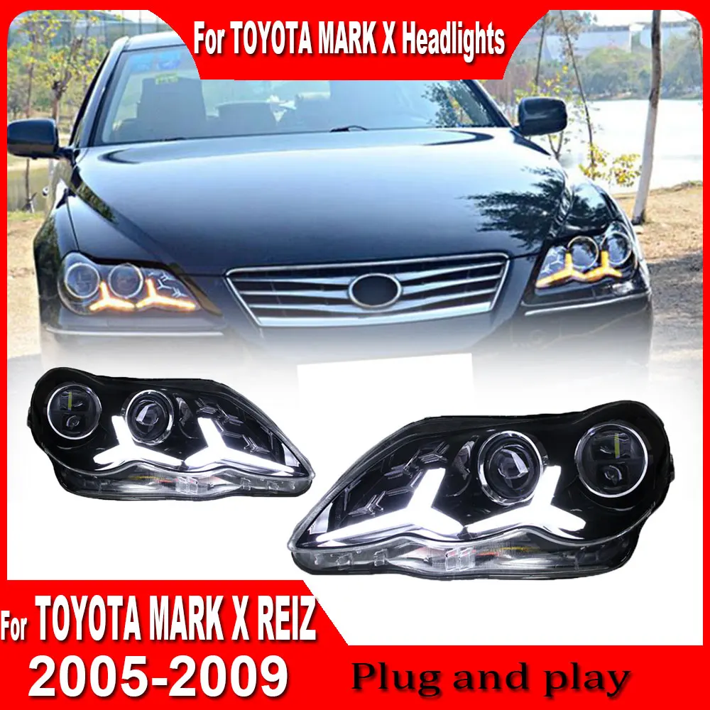 

Стайлинг автомобиля для фар Toyota Mark X 2004, 2005, 2006, 2007, 2008, 2009, Reiz, светодиодные фары DRL, аксессуары для ксеноновых лучей