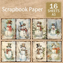 16 แผ่น A5 ขนาดผ้าพันคอสไตล์ที่แตกต่างกัน Snowman การจับคู่คอลเลกชันพื้นหลัง Vintage Grunge Journal Planning Scrapbooking