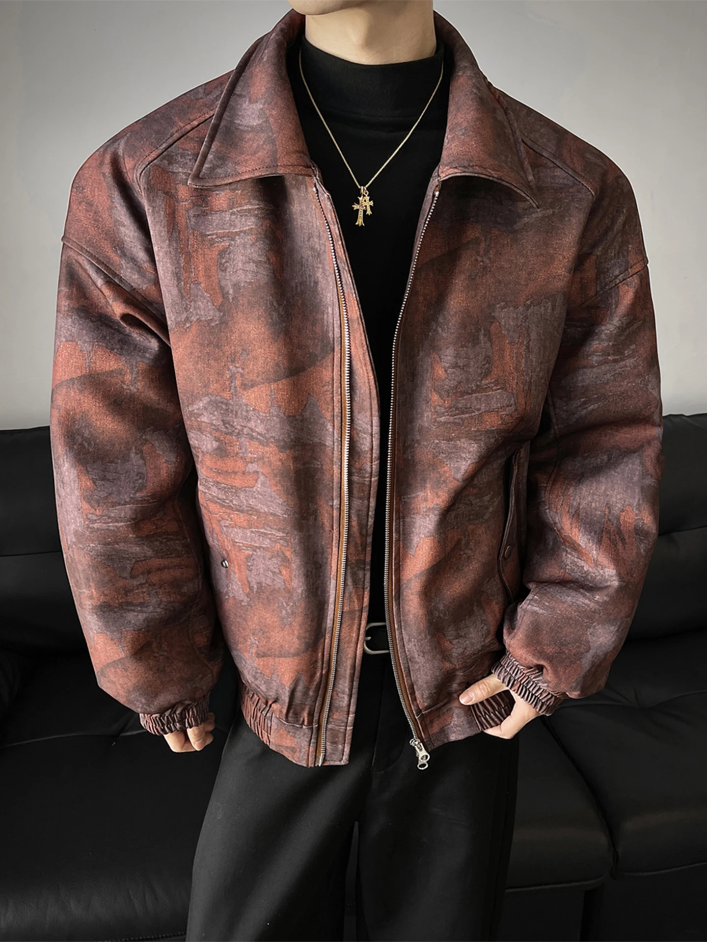 

Мужская зимняя куртка American Sle из хлопка с эффектом тай-дай, свободного кроя, с воротником, утепленная, в стиле High Street, с эффектом потертости