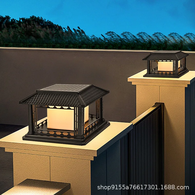 

Villa Garden Solar Outdoor Yard Lamp with Waterproof Sensor Pillar Light, Traditional Chinese Style High Temperature Resistant