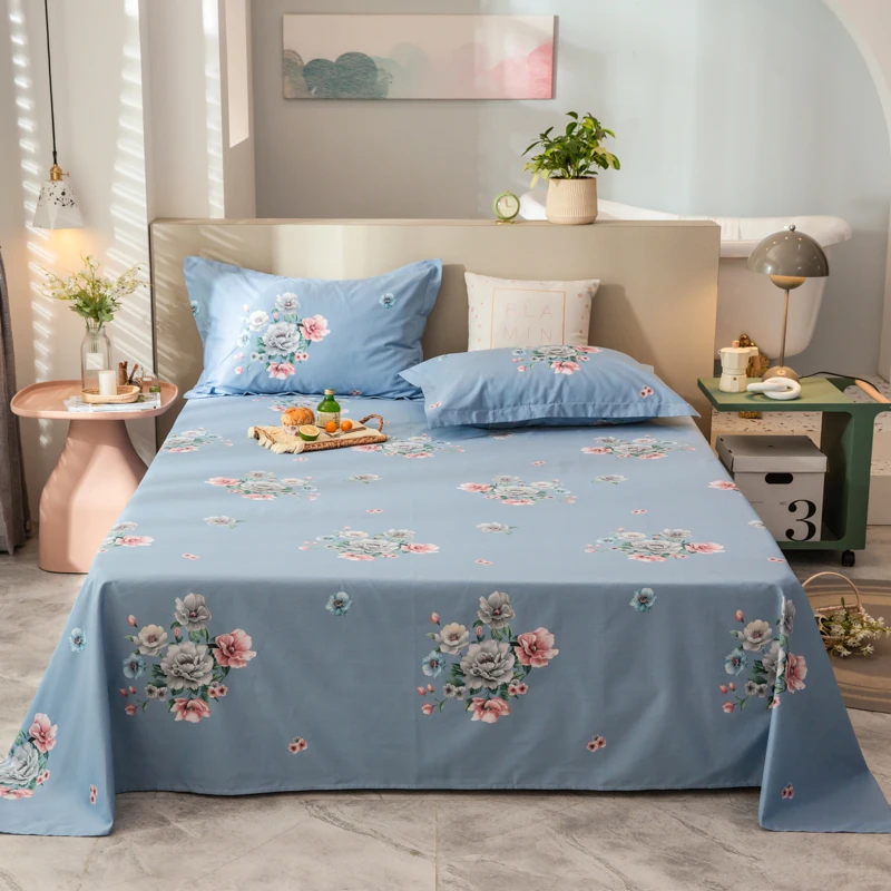 Luxury Floral Pattern Bed Sheet Set Cotton Soft Breathable Washable Four Seasons Bed Sheets with 2 Pillowcases Bedroom Bedding