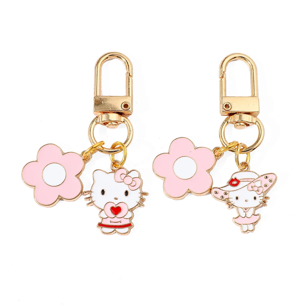 Sanrio Sweet Cute Hello Kitty Keyring Cartoon Pink Hello Kitty KeyChain For Friends Birthday Party Jewelry Gifts