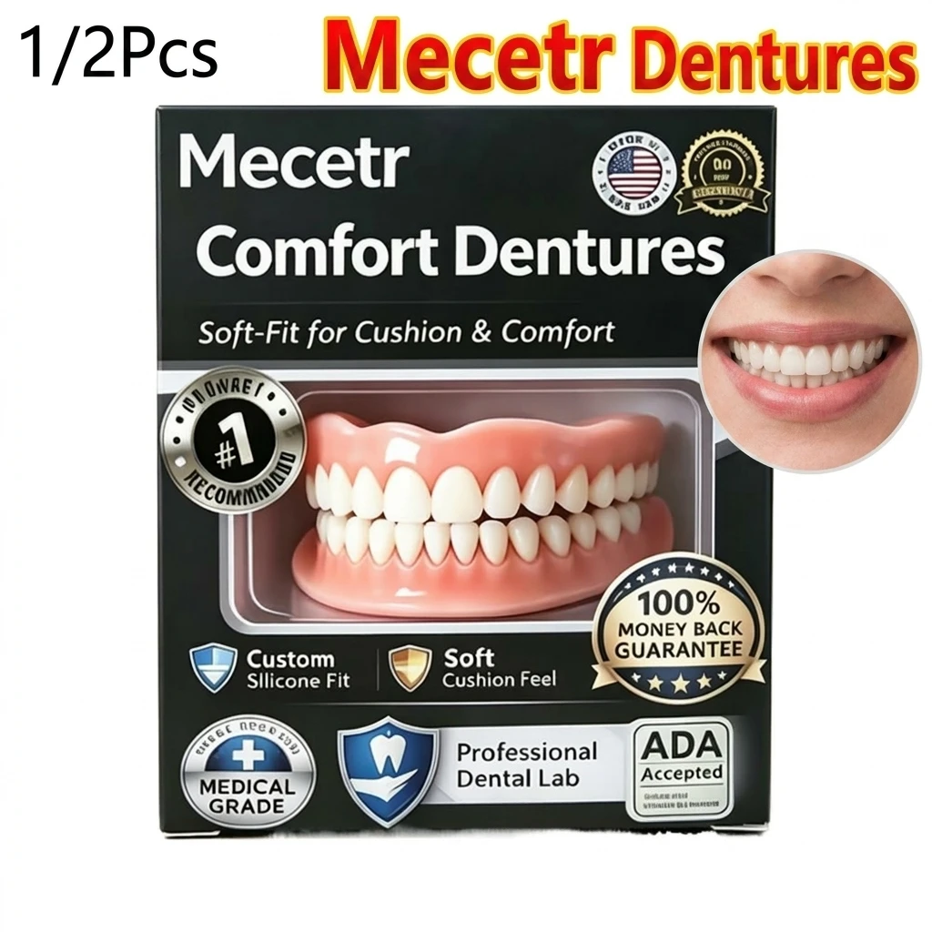 Premium Custom Upper & Lower Full Mouth Silicone Dentures, Lifelike Natural Teeth All-Day Comfort Boost Confidence & Oral Care