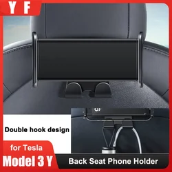 For Tesla Model 3/Y Back Seat Phone Holder with 2 hooks 360° Rotate Stand Auto Headrest Bracket Support For Tablet PC iPad Mini