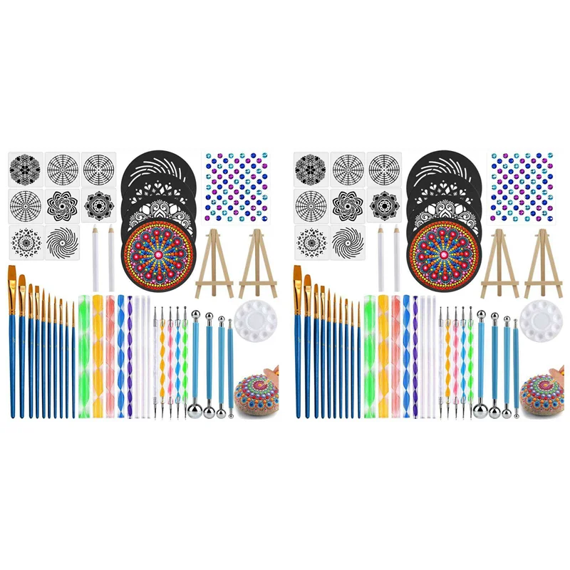 

90 PCS Mandala Dotting Tools Set, Stencil Painting Arts Supplies Tools Kits Including Stencil Templates, Mini Easel