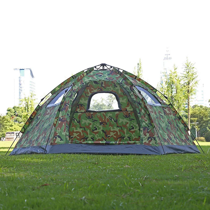 5-8 Person Camouflage Automatic Camping Tent Outdoor Waterproof Anti-UV Large Space  Hexagon Tent Tourism Mongolian Yurt Tent