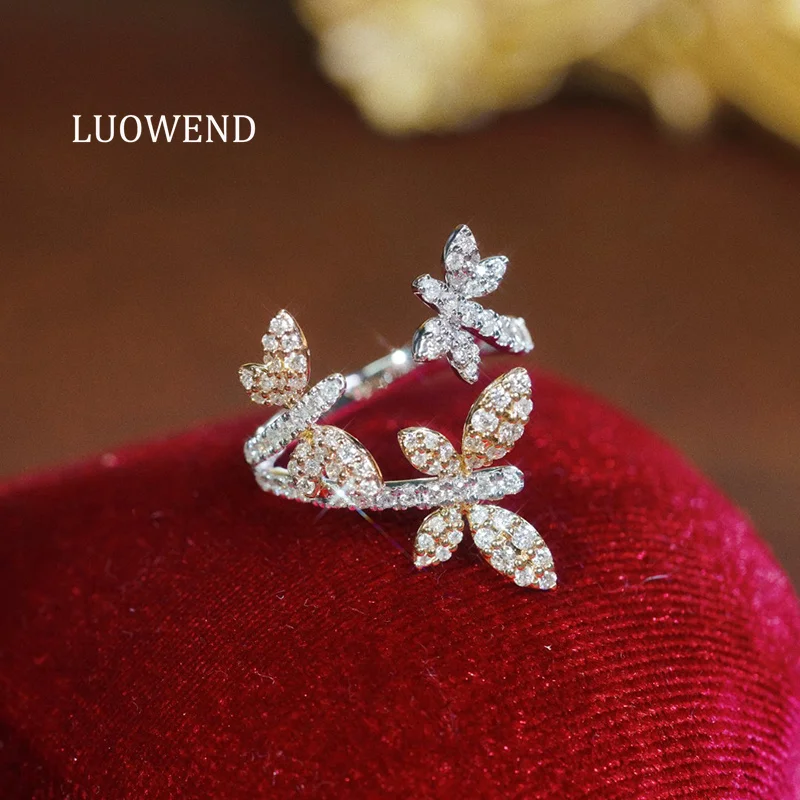 Кольцо LUOWEND из 100% золота 18 карат (белое + желтое + розовое) с натуральным бриллиантом 0,82 карата, элегантный стиль, для женщин, высококачественное свадебное украшение.