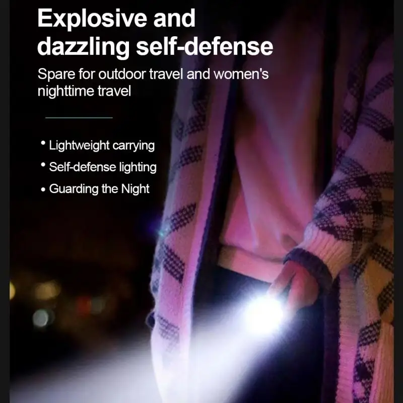 LED Mini Flashlight Type-C Rechargeable Waterproof 3rd Gear Adjustable Brightness Strong Lright Self Defense Flashlight Powerful