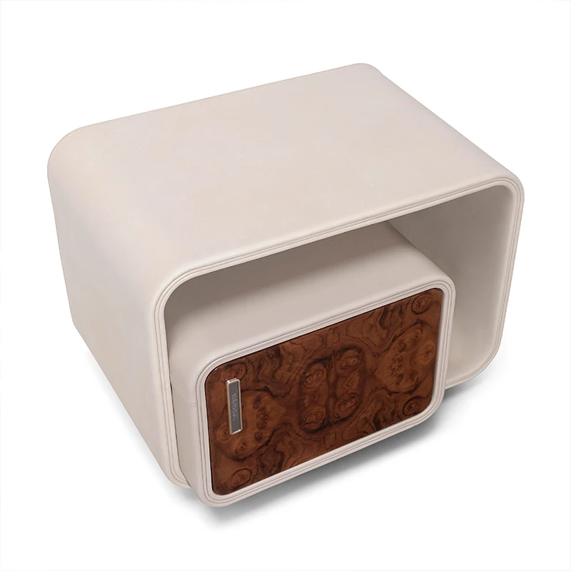 -About Smart Nordic Modern Convertible Solid Wood Burl Microfiber Leather Nightstand Storage for Bedroom Furniture Home Office*