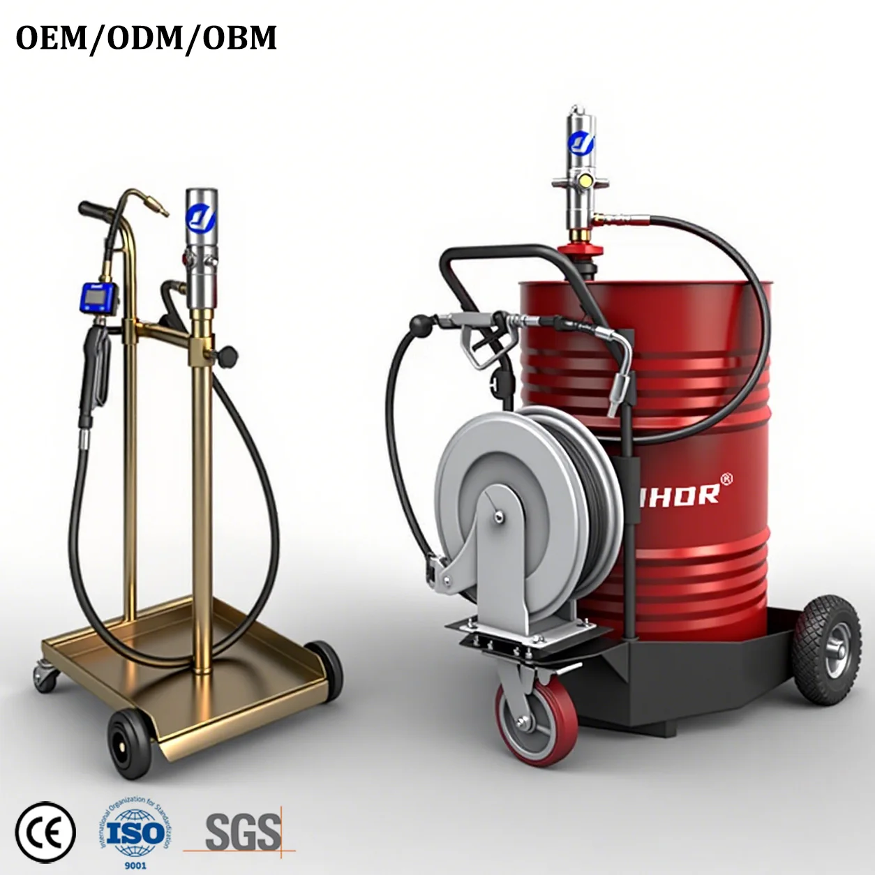 

Mobile Oil Dispensing System Mobile Pneumatic Engine Oil Drum Dispenser Pump Kit with Trolley Hose Reel Meter