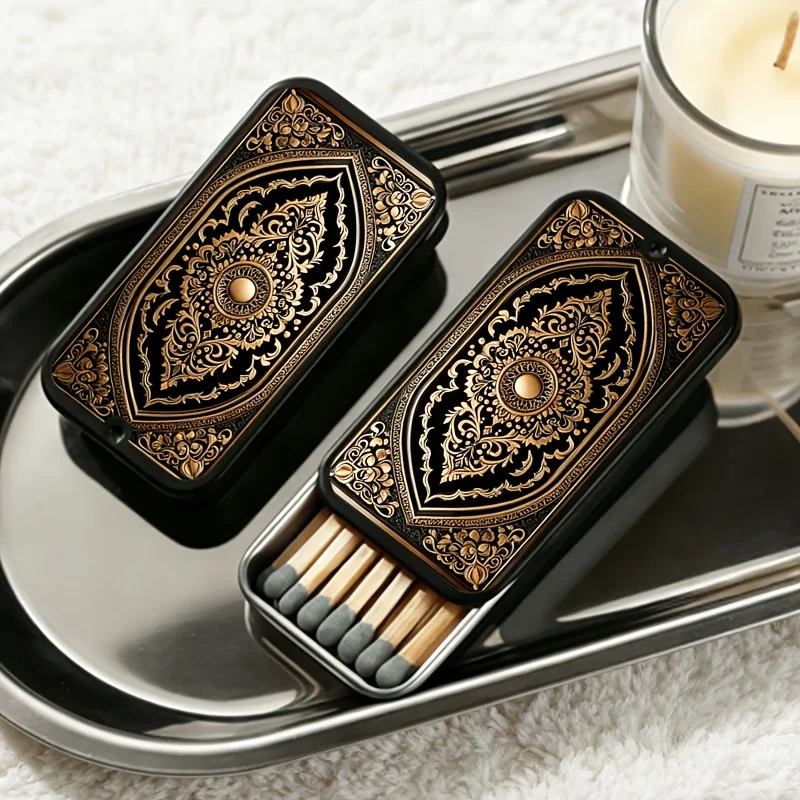 Luxury Byzantine black gold engraved iron box, retro desk organizer for trinkets & jewelry. Classic decor, 1PC.