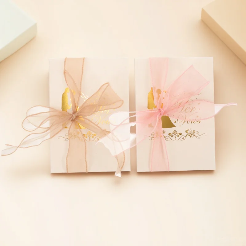 

2Pcs Wedding Vow Cards Exquisite Ribbon Design Paper Material Romantic Wedding Party Vow Books Speech Cards Brochures