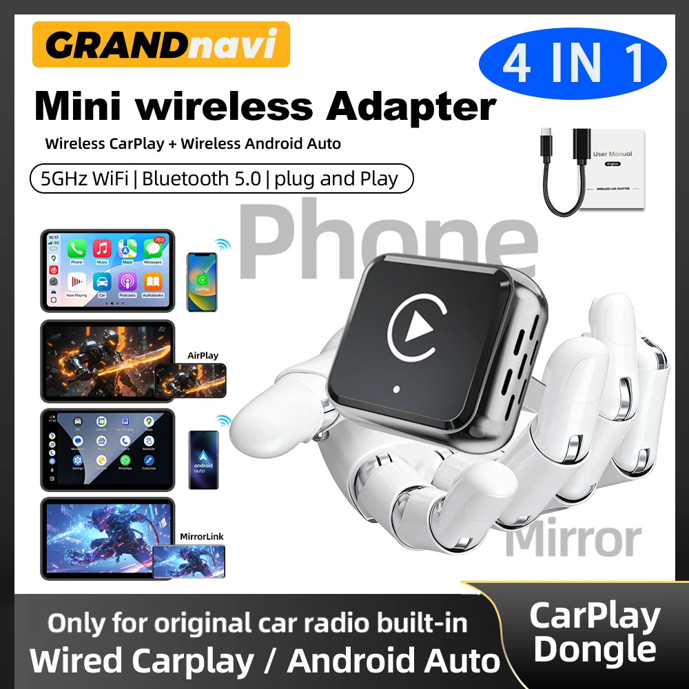 4-in-1-Adapter für Kabelloses CarPlay, Airplay, Android Auto, Mirrorlink, Smart AI Box, Bluetooth WiFi-Verbindung, Auto-System, Car Play Adapter