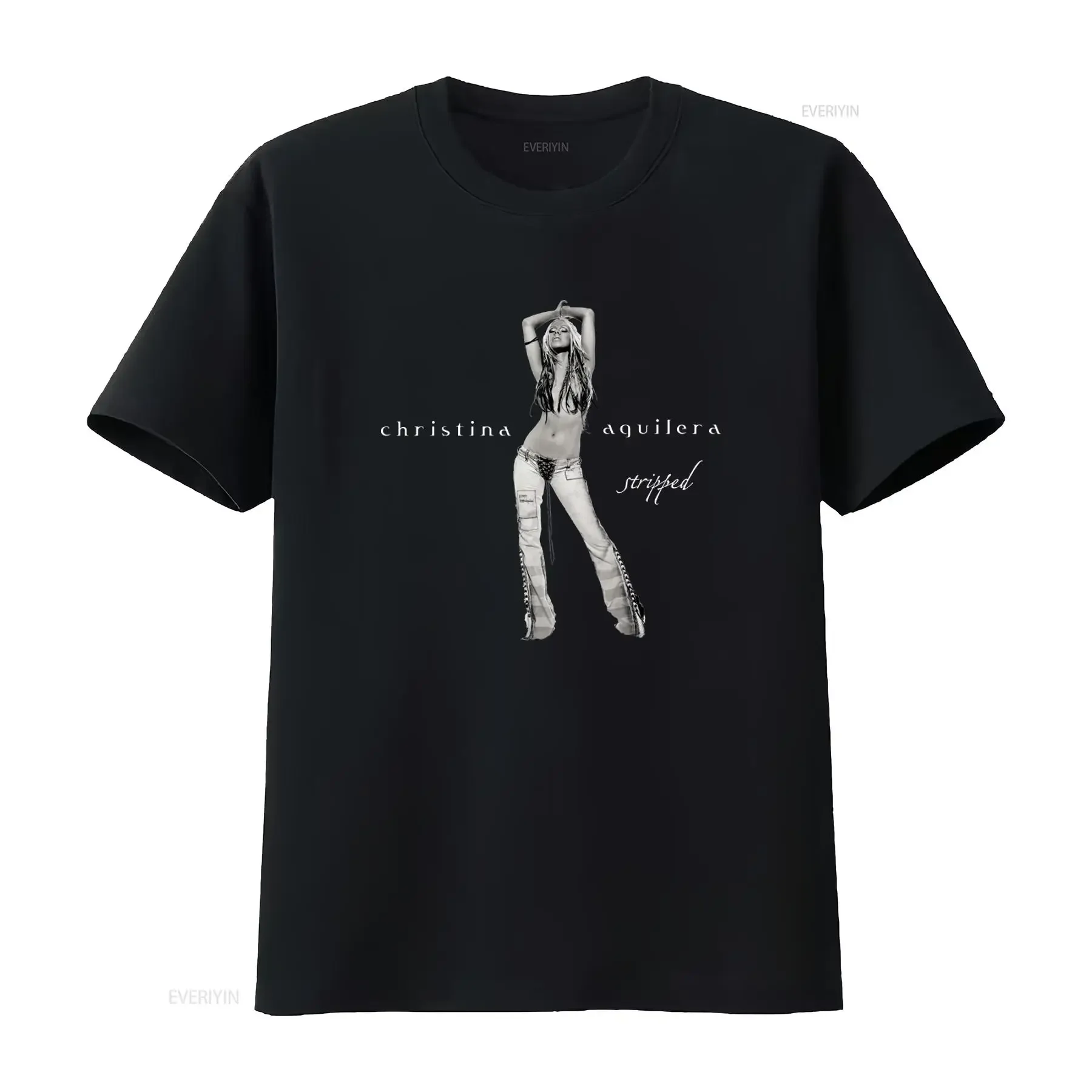 Christina Aguilera Stripped Album Cover 2002 T Shirt Print Hip Hop Style vintage Washed Breathable homme Versatile Unisex