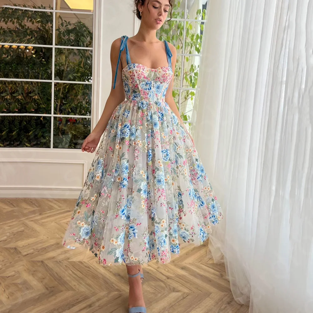 

New Arrival Summer Prom Dresses Short Wedding Party Dresses Mid Calf Length Evening Gowns Sweetheart with Straps Corset Back