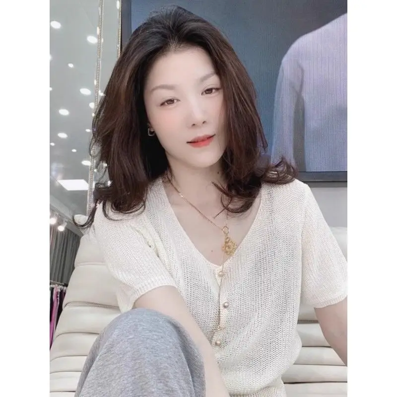 Fashion Summer Thin Knitted Cardigan Short Sleeve Tops Womens Short Coat Hollow Out Sunscreen Cover-up Cardigan Single-breasted