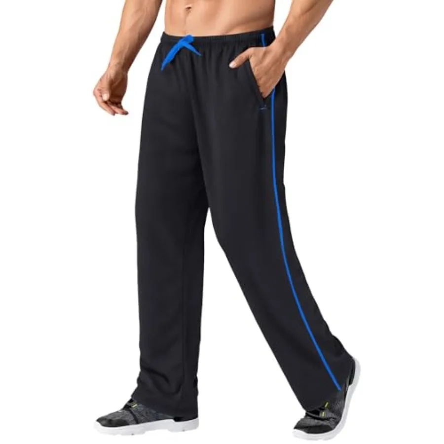 

Men's Lightweight Sweatpants Loose Fit Open Bottom Mesh Athletic Pants with Zipper Pockets