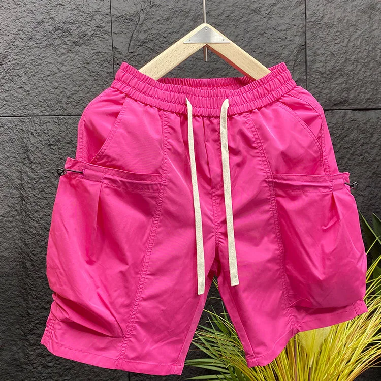 

Розовые мужские лыфы из четырех частей, летние свободные пляжные повседневные лыжи Qui-Dry из пяти частей, дышащие легкие прямые брюки